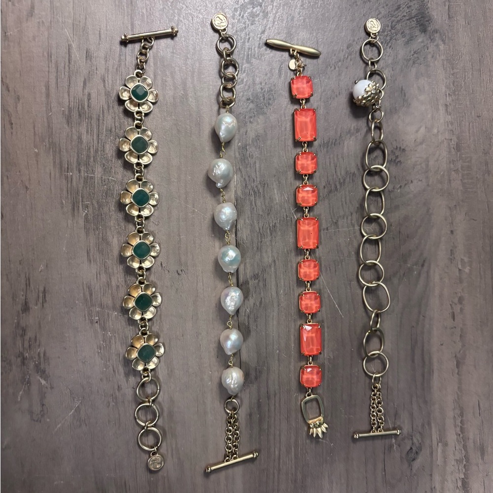 Lot of 4 Spartina 449 14k gold plate bracelets gems orange green gold costume